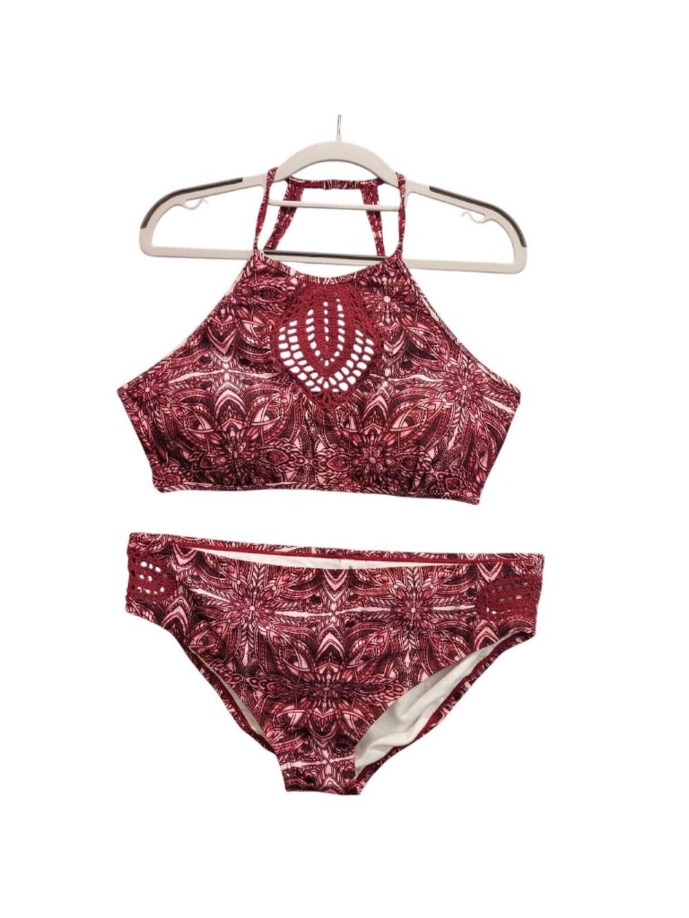 Swimsuits For All bikini Womens 18 gorgeous Pink Maroon Lace cut out Sexy strap